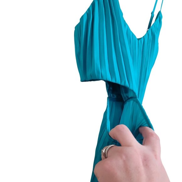 Express Jewel Tone Teal Pleated Side Cutout Maxi Dress Formal Blue Green Size S - Picture 5 of 16